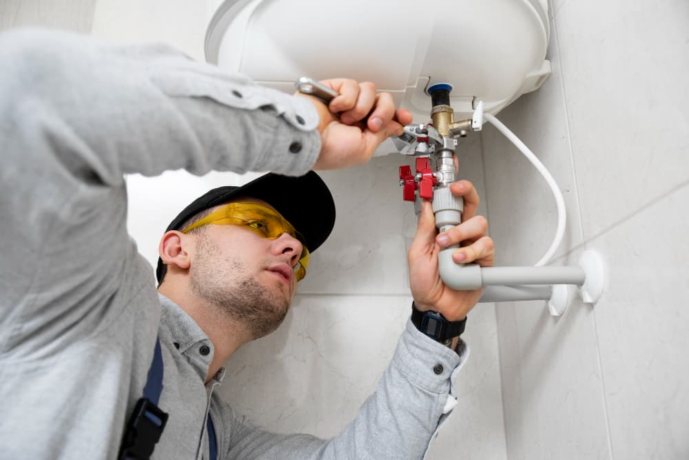 fast plumber fixing water heater