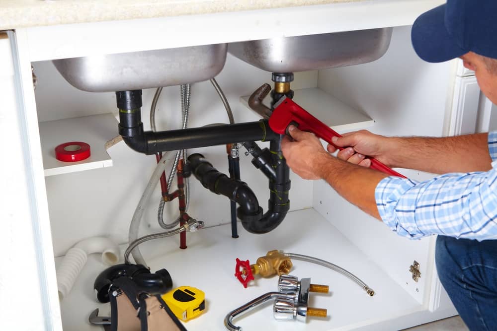 plumber repairing kitchen sink