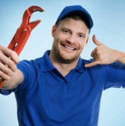 fast plumber-with-wrench-showing